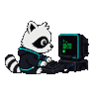 Geek the raccoon, typing pose